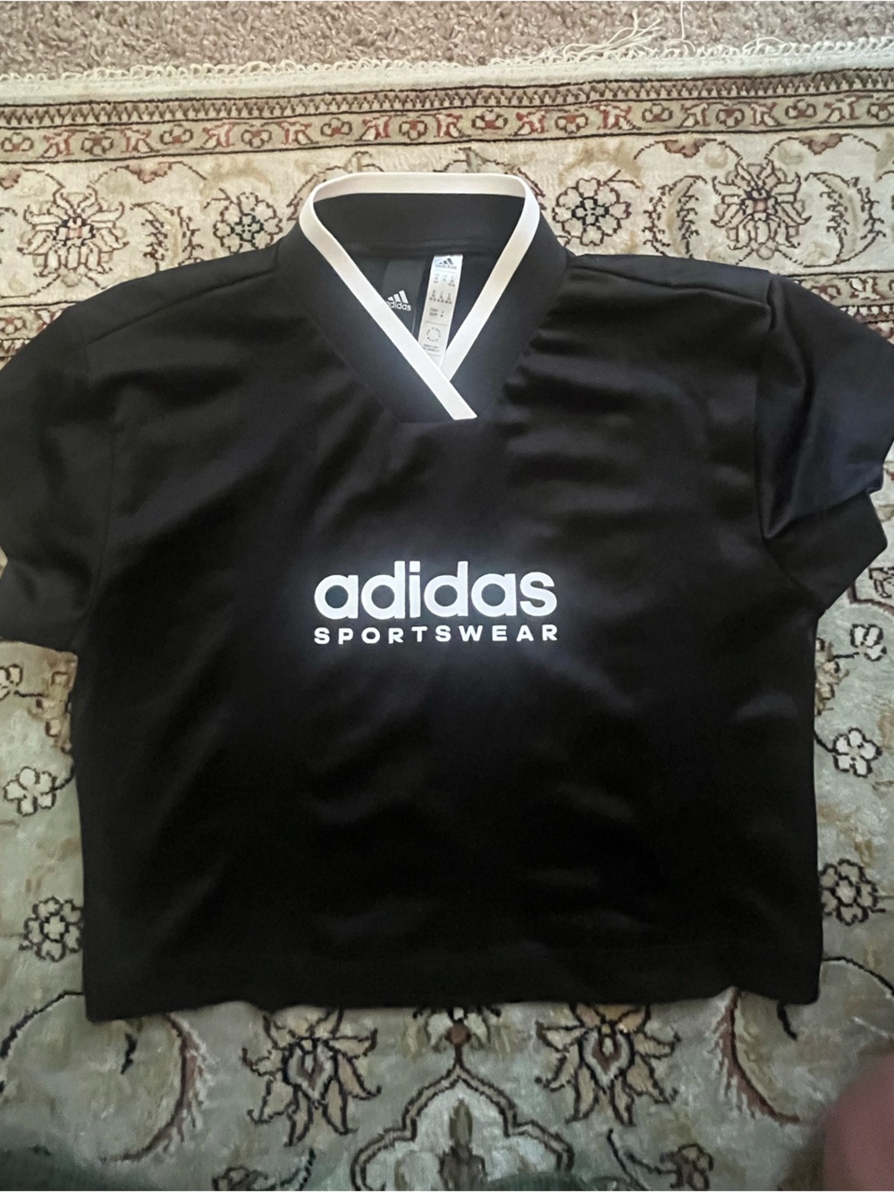 adidas Black Tee with White Logo and Collar Trim